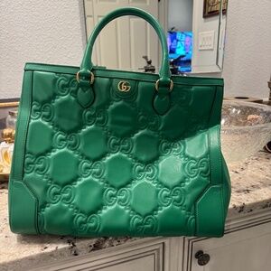 Green leather Gucci large crossbody
